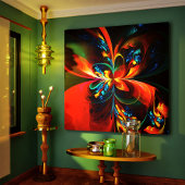 Moderne Abstrakte Blumenkunst Orange Blaues Muster Leinwanddruck