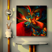 Moderne Abstrakte Blumenkunst Orange Blaues Muster Leinwanddruck