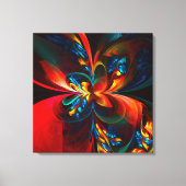 Moderne Abstrakte Blumenkunst Orange Blaues Muster Leinwanddruck (Vorderseite)