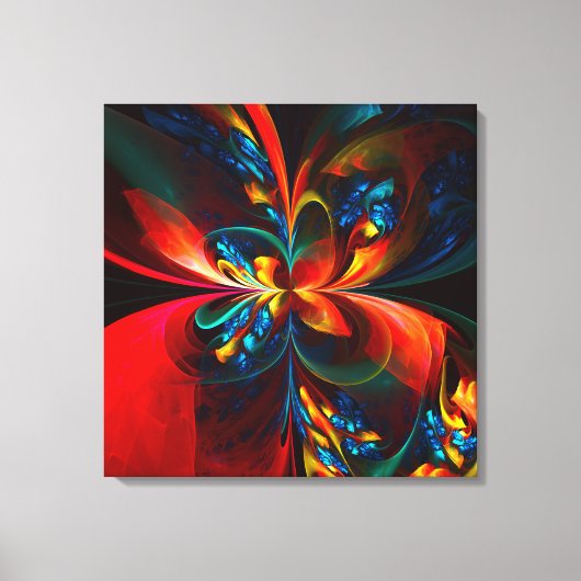 Moderne Abstrakte Blumenkunst Orange Blaues Muster Leinwanddruck (Vorderseite)