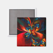 Moderne Abstrakte Blumenkunst Orange Blaues Muster Magnet (Vorderseite/Rückseite)
