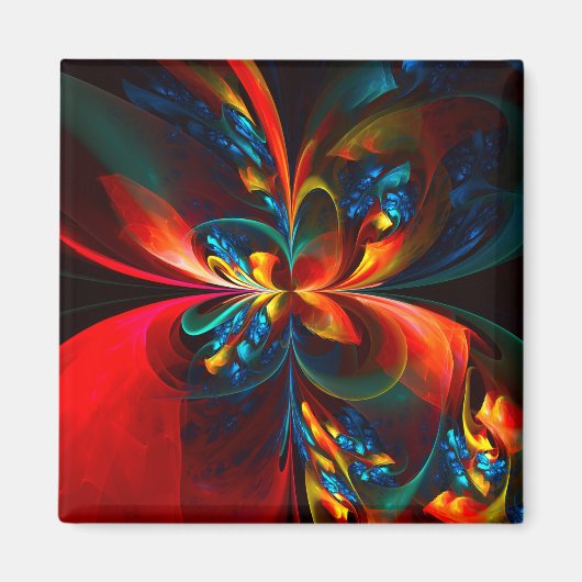 Moderne Abstrakte Blumenkunst Orange Blaues Muster Magnet (Vorne)