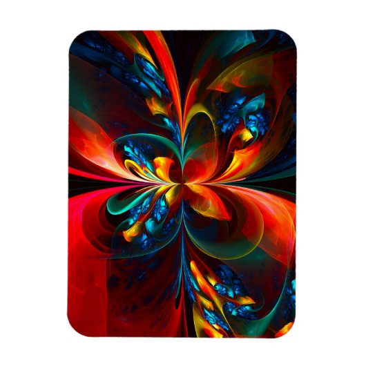 Moderne Abstrakte Blumenkunst Orange Blaues Muster Magnet (Vertikal)