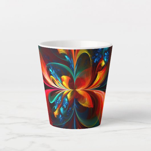 Moderne Abstrakte Blumenkunst Orange Blaues Muster Milchtasse (Vorderseite)