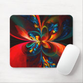 Moderne Abstrakte Blumenkunst Orange Blaues Muster Mousepad (Mit Mouse)