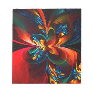 Moderne Abstrakte Blumenkunst Orange Blaues Muster Notizblock