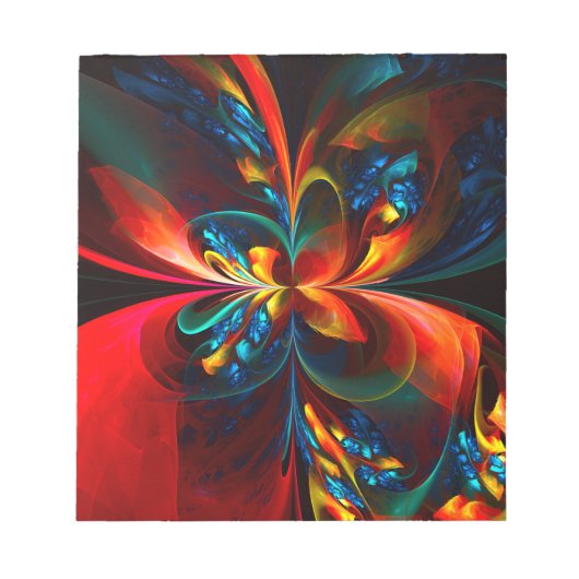 Moderne Abstrakte Blumenkunst Orange Blaues Muster Notizblock (Vorderseite)