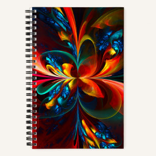 Moderne Abstrakte Blumenkunst Orange Blaues Muster Notizblock