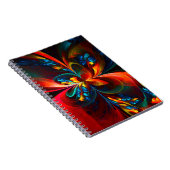 Moderne Abstrakte Blumenkunst Orange Blaues Muster Notizblock (Rechte Seite)