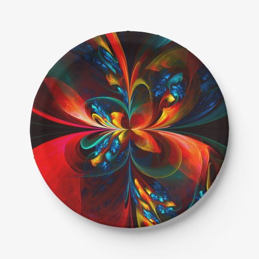 Moderne Abstrakte Blumenkunst Orange Blaues Muster Pappteller (Vorderseite)