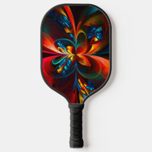 Moderne Abstrakte Blumenkunst Orange Blaues Muster Pickleball Schläger