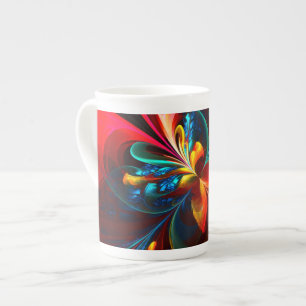 Moderne Abstrakte Blumenkunst Orange Blaues Muster Porzellantasse
