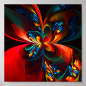 Moderne Abstrakte Blumenkunst Orange Blaues Muster Poster (Vorne)