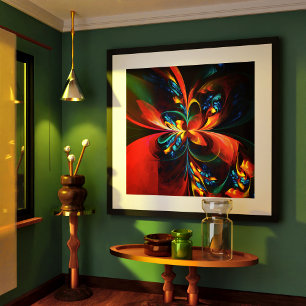 Moderne Abstrakte Blumenkunst Orange Blaues Muster Poster