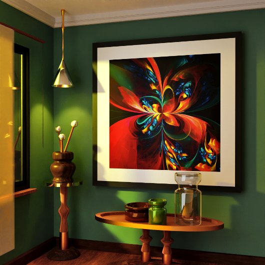 Moderne Abstrakte Blumenkunst Orange Blaues Muster Poster