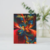 Moderne Abstrakte Blumenkunst Orange Blaues Muster Postkarte (Stehend Vorderseite)