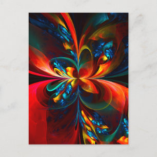 Moderne Abstrakte Blumenkunst Orange Blaues Muster Postkarte