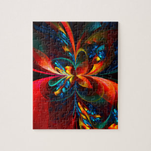 Moderne Abstrakte Blumenkunst Orange Blaues Muster Puzzle