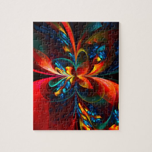 Moderne Abstrakte Blumenkunst Orange Blaues Muster Puzzle (Vertikal)