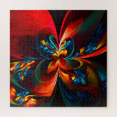 Moderne Abstrakte Blumenkunst Orange Blaues Muster Puzzle (Horizontal)