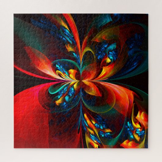 Moderne Abstrakte Blumenkunst Orange Blaues Muster Puzzle (Vertikal)