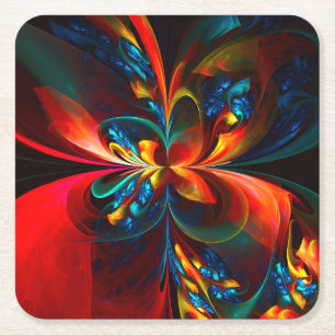 Moderne Abstrakte Blumenkunst Orange Blaues Muster Rechteckiger Pappuntersetzer