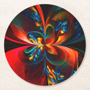 Moderne Abstrakte Blumenkunst Orange Blaues Muster Runder Pappuntersetzer