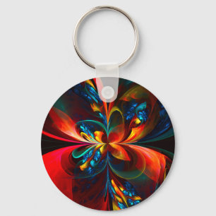 Moderne Abstrakte Blumenkunst Orange Blaues Muster Schlüsselanhänger