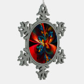 Moderne Abstrakte Blumenkunst Orange Blaues Muster Schneeflocken Zinn-Ornament (Links)