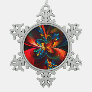 Moderne Abstrakte Blumenkunst Orange Blaues Muster Schneeflocken Zinn-Ornament