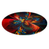 Moderne Abstrakte Blumenkunst Orange Blaues Muster Schneidebrett (Ecke)