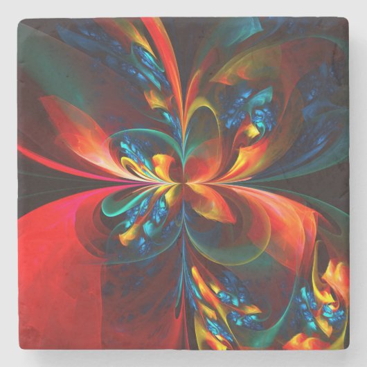 Moderne Abstrakte Blumenkunst Orange Blaues Muster Steinuntersetzer (Vorderseite)