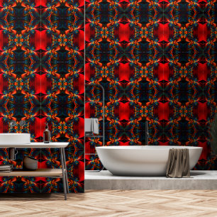 Moderne Abstrakte Blumenkunst Orange Blaues Muster Tapete