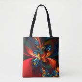 Moderne Abstrakte Blumenkunst Orange Blaues Muster Tasche (Vorderseite)