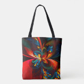 Moderne Abstrakte Blumenkunst Orange Blaues Muster Tasche (Rückseite)