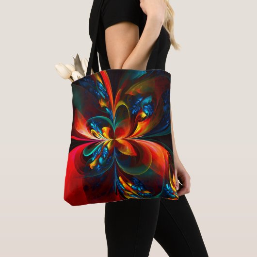 Moderne Abstrakte Blumenkunst Orange Blaues Muster Tasche (Von Nahem)