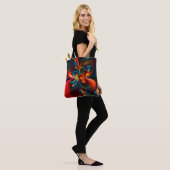 Moderne Abstrakte Blumenkunst Orange Blaues Muster Tasche (Am Model)