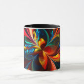 Moderne Abstrakte Blumenkunst Orange Blaues Muster Tasse (Zentrum)