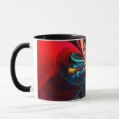 Moderne Abstrakte Blumenkunst Orange Blaues Muster Tasse (Links)