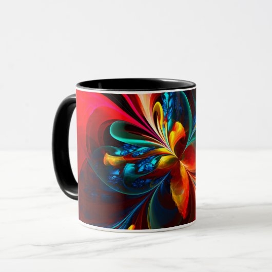 Moderne Abstrakte Blumenkunst Orange Blaues Muster Tasse (Vorderseite Links)