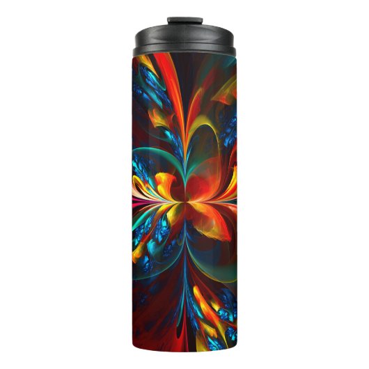 Moderne Abstrakte Blumenkunst Orange Blaues Muster Thermosbecher (Vorderseite)
