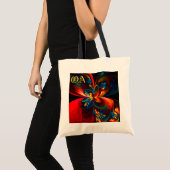 Moderne Abstrakte Blumenkunst Orange Blaues Muster Tragetasche (Vorderseite (Produkt))