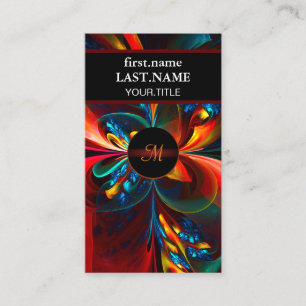 Moderne Abstrakte Blumenkunst Orange Blaues Muster Visitenkarte