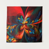 Moderne Abstrakte Blumenkunst Orange Blaues Muster Wandteppich (Vorderseite (Horizontal))