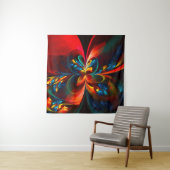 Moderne Abstrakte Blumenkunst Orange Blaues Muster Wandteppich (Beispiel (Horizontal))