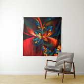 Moderne Abstrakte Blumenkunst Orange Blaues Muster Wandteppich (Beispiel)