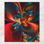 Moderne Abstrakte Blumenkunst Orange Blaues Muster Weinetikett (Einzelnes Label)