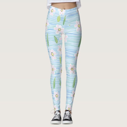 Moderne abstrakte Blumenlinienmuster (10) Leggings (Vorderseite)