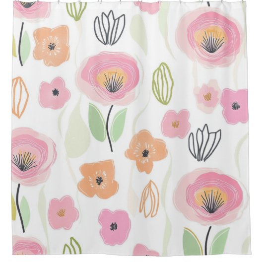 Moderne abstrakte Blumenlinienmuster (2) Duschvorhang (Vorderseite)