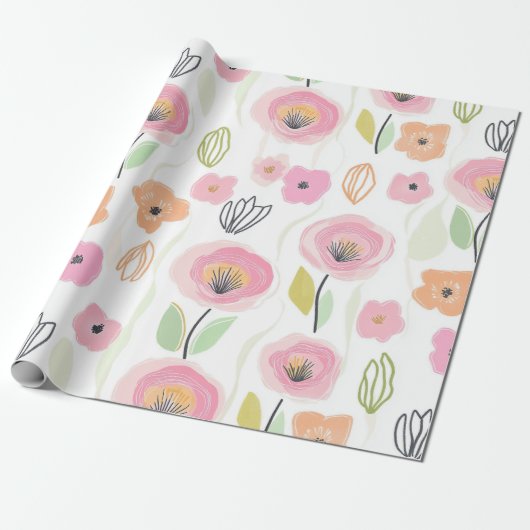 Moderne abstrakte Blumenlinienmuster (2) Geschenkpapier (Ungerollt)